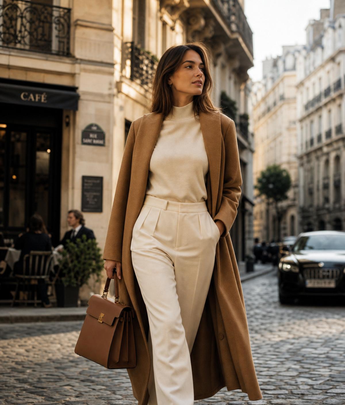 A woman on a Parisian street with a SEIROO handbag